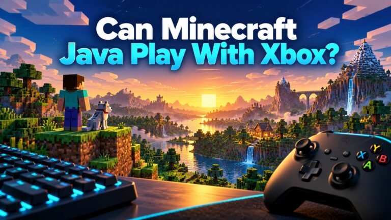Can Minecraft Java Play With Xbox title over concept voxel landscape with keyboard and controller
