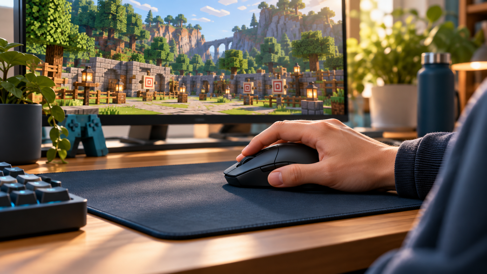 Concept illustration of a mouse and voxel practice scene